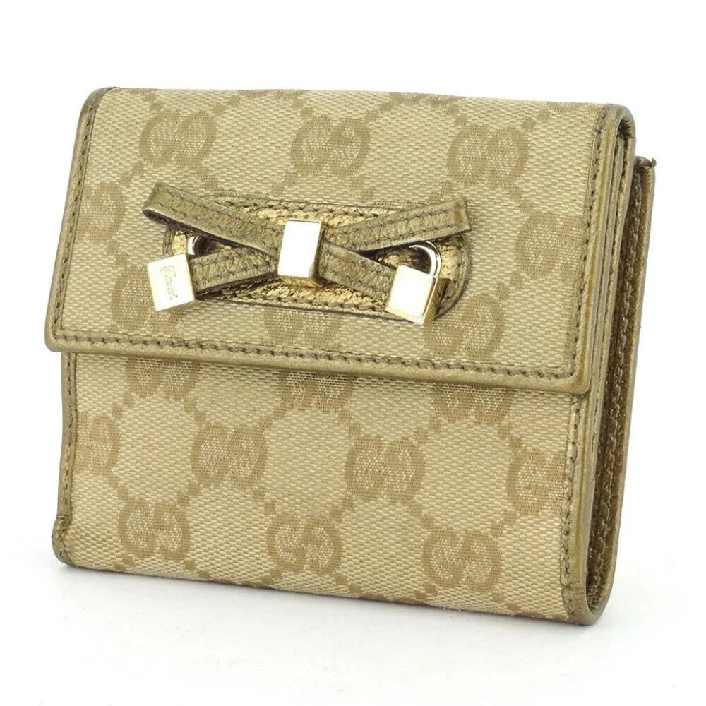 Gucci W hook purse GG pattern beige canvas �~ leather Auth used T16916 - Picture 1 of 8